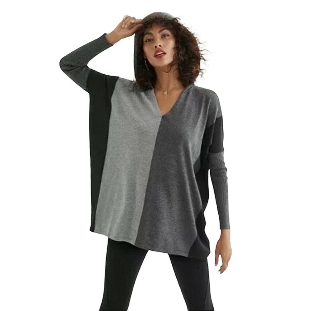 CAbi Dakota black and gray hooded poncho sweater size M